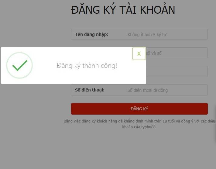 đăng ký typhu88 pc thành công
